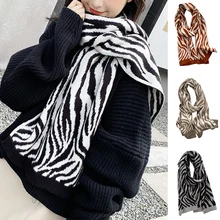 

Imitation Cashmere Korean Zebra Pattern Knitted Scarf Wool Scarf Big Warm Neckerchief Knitted Woolen Neck Shawl