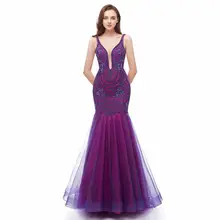Роскошное длинное фиолетовое платье для выпускного вечера с бисером для черных девочек, сексуальное вечернее платье с v-образным вырезом и открытой спиной в африканском стиле, большие размеры
