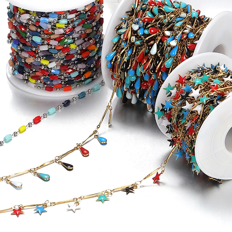 1meter Christmas Chain Star Gold Necklace Stainless Steel Colorful Enamel Chains Accessories for Jewelry Making Components DIY