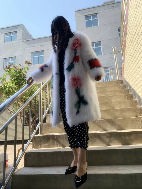 new women's natural real woven fox fur coat outwear