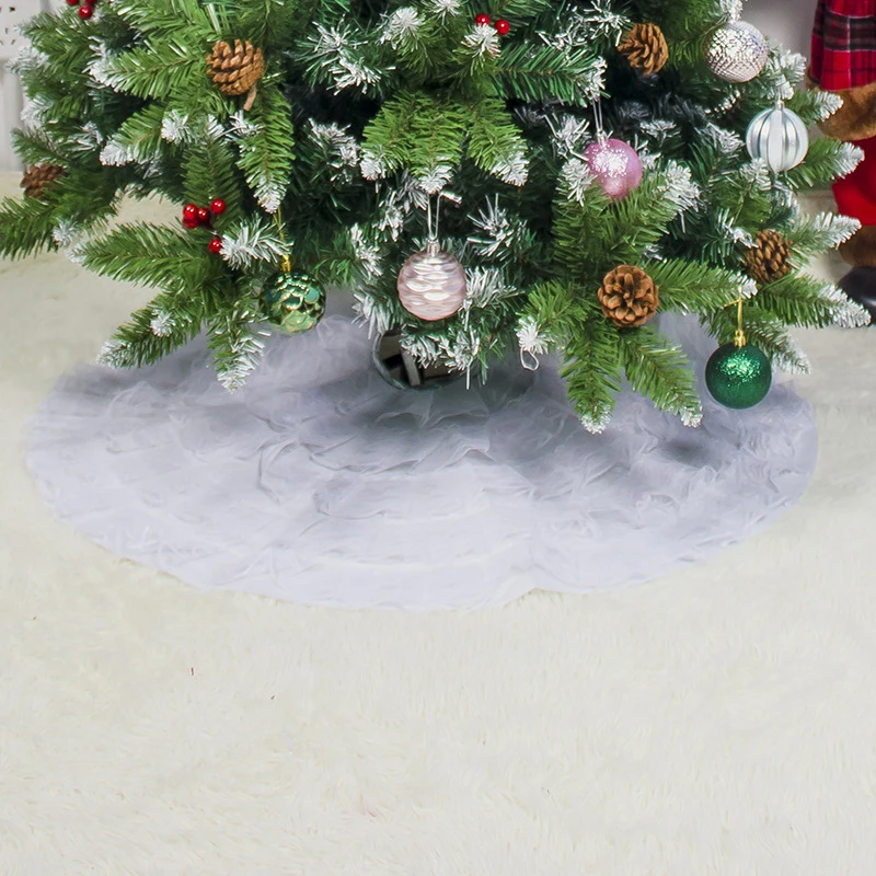 

Useful 80cm Christmas Tree Skirt Lace Xmas Tree New Pleated Mat Home New Year Decoration Home Garden Supplies