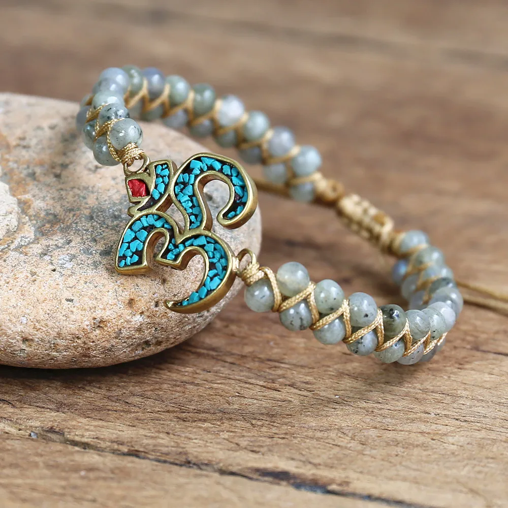 4mm Labradorite OM Charm Bracelet DIY Handmade Jewelry Yoga Mala Beaded Braided Wrap Friendship Gift | Украшения и аксессуары