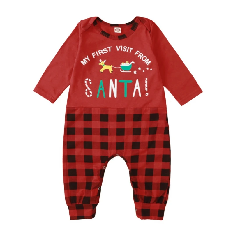

New Baby Christmas Clothes Autumn Winter Infant Long Sleeved Rompers Newborn Red Letter Plaid Printed Cotton Jumpsuit 3-24 Month