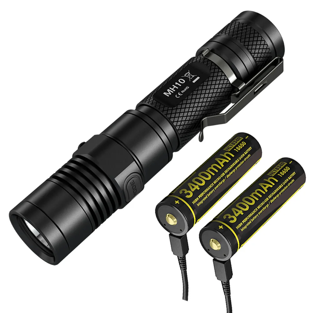 MH10 NL1834Rx 2 NITECORE MH10 USB Перезаряжаемый фонарик комплект CREE XM-L2 U2 max 1000 люмен расстояние луча 232 м факел поиск спасательный маяк - Испускаемый цвет: MH10 NL1834Rx 2