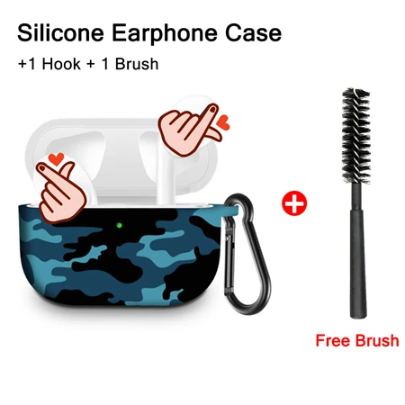 Camouflage Blue Силиконовый чехол для AirPods Pro, разноцветный чехол для Apple Airpods Pro, камуфляжная сумка для Airpod Pro, бесплатный инструмент для чистки крючка - Цвет: Camouflage Blue