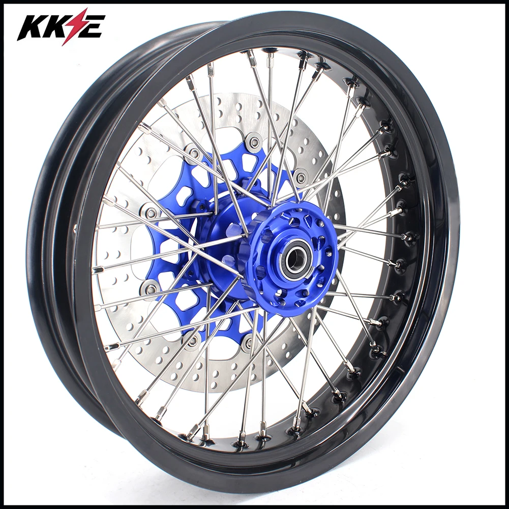 KKE 3,5& 5,0 полный набор колес Supermoto для YAMAHA WR250F 01-18 WR450F 03-18 Supermotard синяя втулка 320 мм диск черный обод