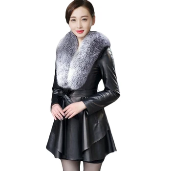 

New Winter PU leather Jacket Women Fur collar Casual Windproof leather Jackets Quality Womens Plus size Motorcycle Jackets F1095