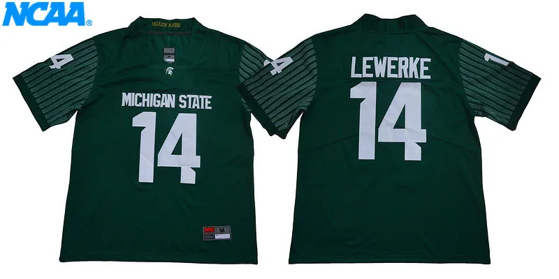 Новое поступление высокое качество Michigan State Lewerke#14 футболка спортивные майки S-XXXL - Цвет: 2