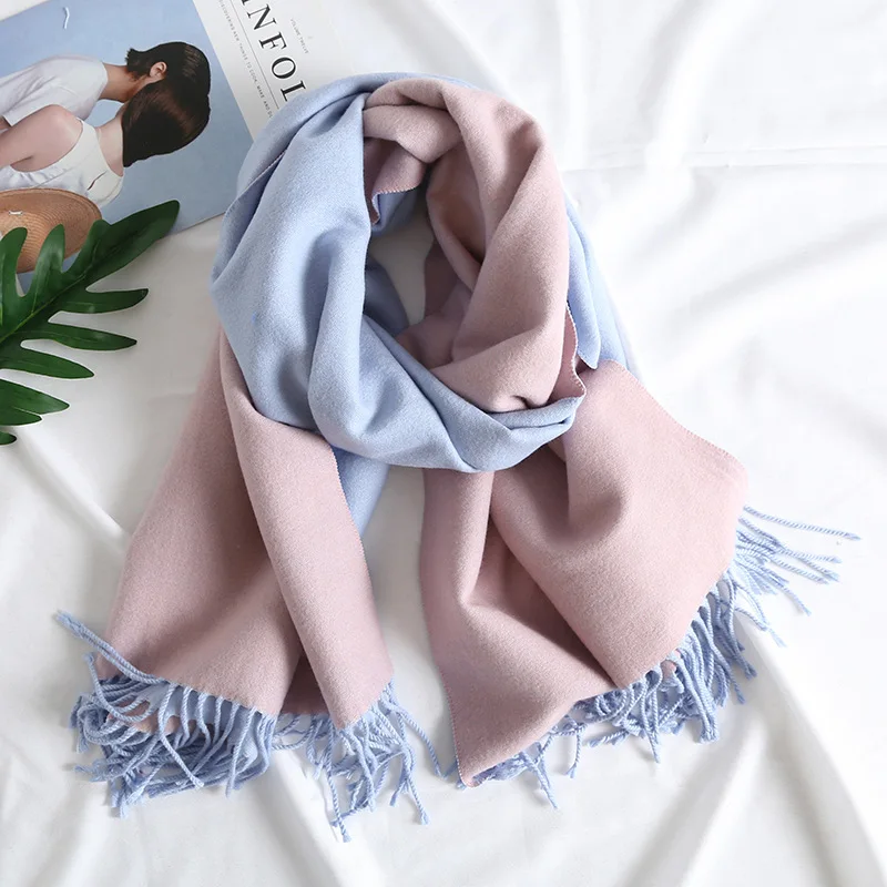 Корейский стиль осень зима утолщение два цвета имитация кашемировый шарф кисточкой теплый шарф двойного назначения дикий женский платок - Цвет: 11