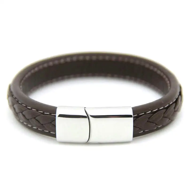 ANILLO Рок Плетеный Черный натуральной кожи мужчин Bangle Punk из нержавеющей стали Магнит застежка Золотой цвет Браслеты-манжеты Ювелирные изделия 215 мм