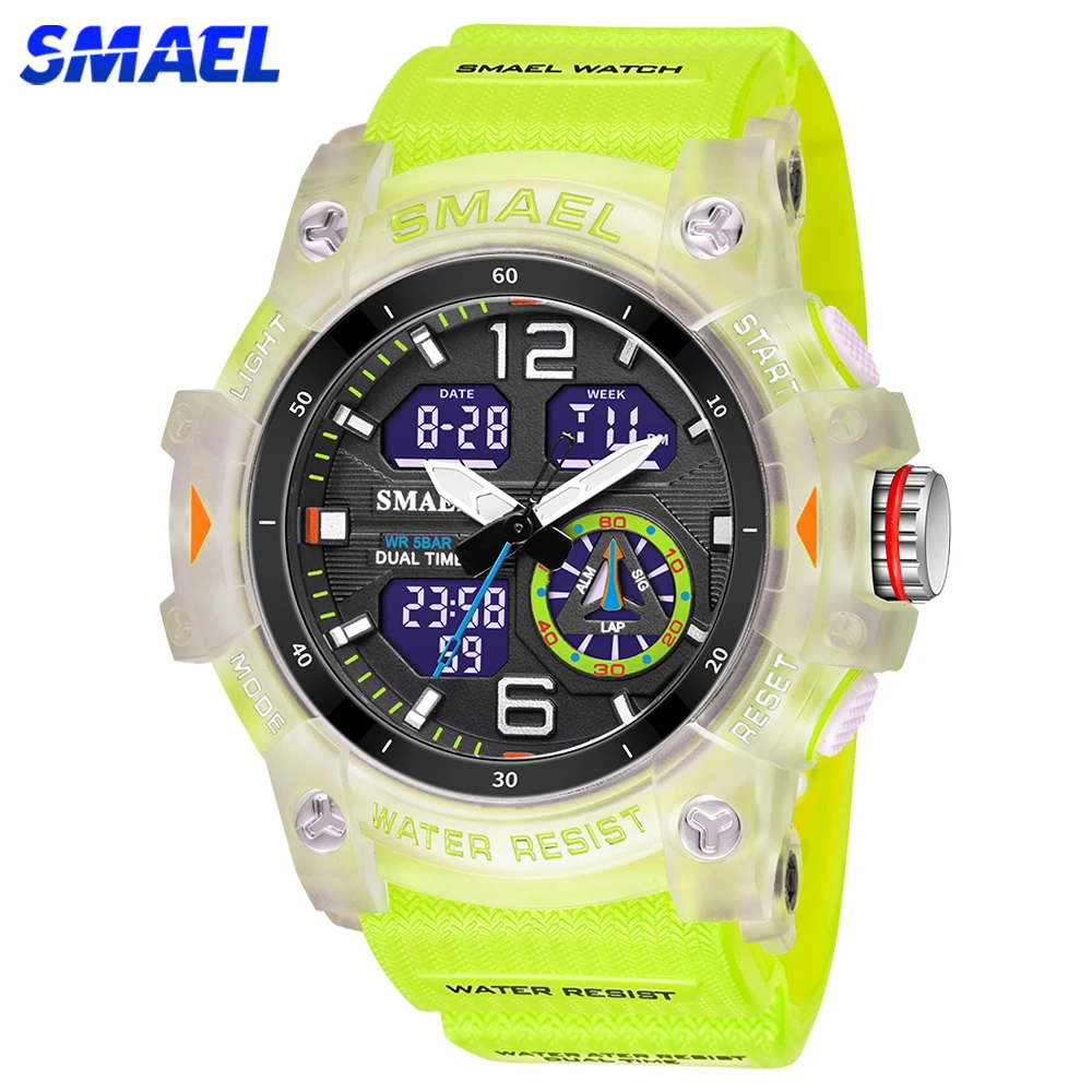 SMAEL Sports Dual Display Watch For Men LED Digital Quartz Waterproof Watches Men's Stopwatches Student Clock Youth Wristwatches