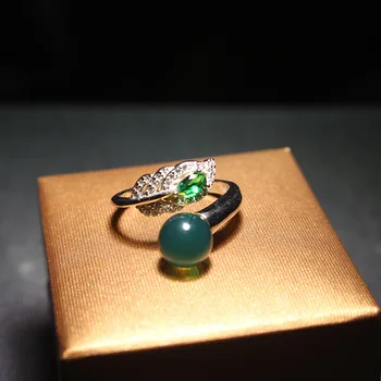

5A Phoenix tail blue amber ring resizable ring high quality diamond ring with 925 sterling silver women rings