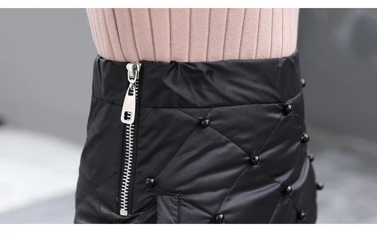 2XL Горячая пуховая хлопковая юбка Для женщин зимние размера плюс с отделкой бисером с застежкой-молнией и Обёрточная бумага юбка пальто, длинное теплое пальто по колено женские юбки элегантный
