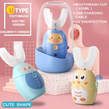 

Children 360 Degrees Sonic Intelligent Automatic Electric Toothbrush 3 Mode Rechargeable U Type Cartoon Toothbrush For Kids Gift