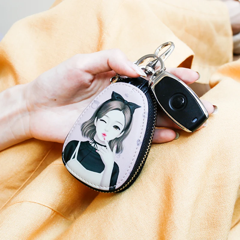 Fashion Painted Design Key Bag for Women Small Leather Key Wallets Housekeepers Car Holder Case