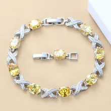 Впечатляющий желтый кубический цирконий модные ювелирные изделия 925 пробы серебро для женщин Костюм ссылка браслет длина 21,5 см