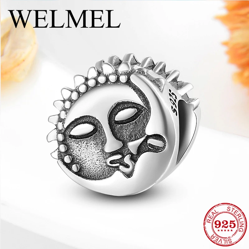 

2019 New 100% 925 Sterling Silver Beads Sun god Pattern Metal Round Charm fit Pandora Charm Bracelet Pendant DIY Jewelry Making