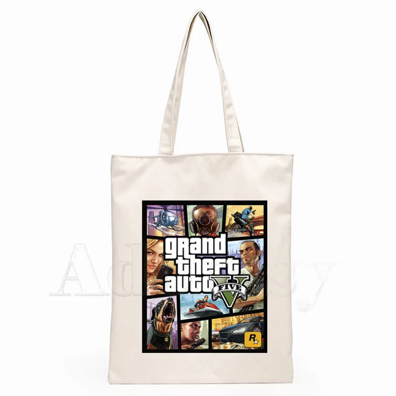 

Grand Theft Auto GTA Print Reusable Shopping Bag Women Canvas Tote Bags Printing Eco Bag Cartoon Shopper Shoulder Bags
