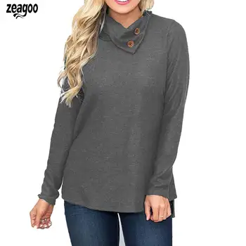 

Women Casual Turtleneck Long Sleeve Solid Regular Pullover Autumn, Winter Irregular Hem Sweatshirt