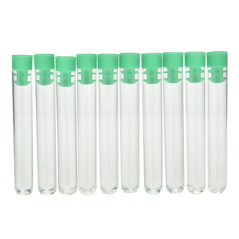 10Pcs 12x75mm Hard plastic tube polystyrene test high transparency clear tubes with green caps Stopper school lab supplies | Канцтовары