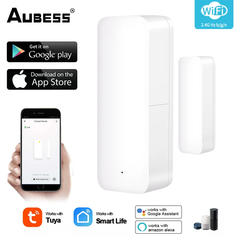 Aubess Tuya Smart WiFi Zigbee Door Sensor Alarm Window Open Closed Detector Smart Life APP Alert System For Alexa Google Home