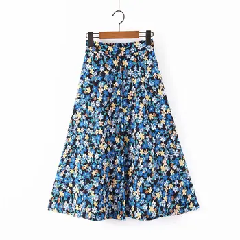 

Europe And America WOMEN'S Dress 2019 Autumn And Winter New Style Holiday Pastoral Style Printed Big Hemline Skirt A8ts2495