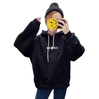 

Harajuku Students Sweatshirts Female Casual Long Sleeve Females Printed Letter Womens Hoodies Women Pockets Chic Hooded Ladies