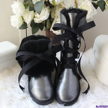 

New Top Quality Genuine Sheepskin Leather Women Snow Boots Fashion Lace up Winter Boots 100% Natural Fur Wool Women Long Boots