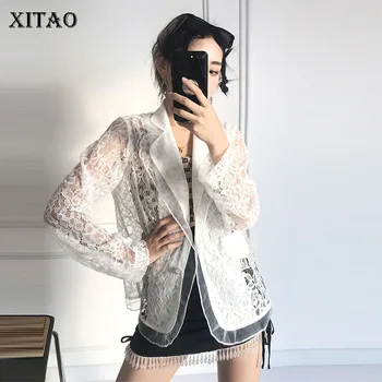 

XITAO Hollow Out Patchwork Lace Blazers Women White 2020 Autumn Tide Fashion New Style Notched Collar Long Sleeve Pocket ZP2185