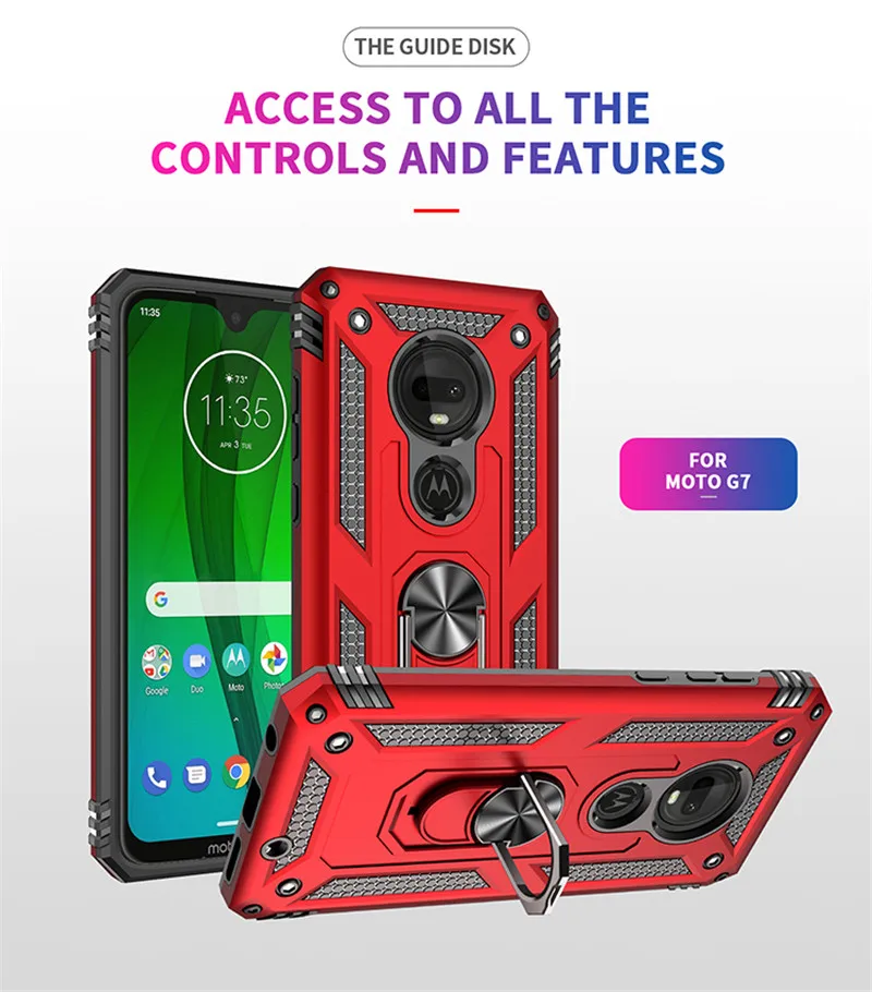 For Motorola Moto G6 G7 Plus G8 Power Lite G9 Play Case Magnetic Ring Holder Cover for Moto E5 E6 E6S E6i E7 Power 2021 Cases cell phone belt pouch