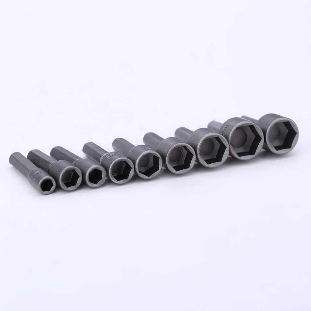 Pack of 9 Piece Metric Hex Socket Bit Set 1/4 Drive Nut Driver