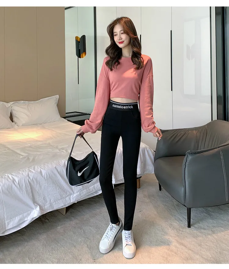 

Elastic High Waist Letter Leggings Women Sexy Push Up Fitness Slim Pencil Pant Fashion Casual Anti Cellulite Gym Workout Leggins