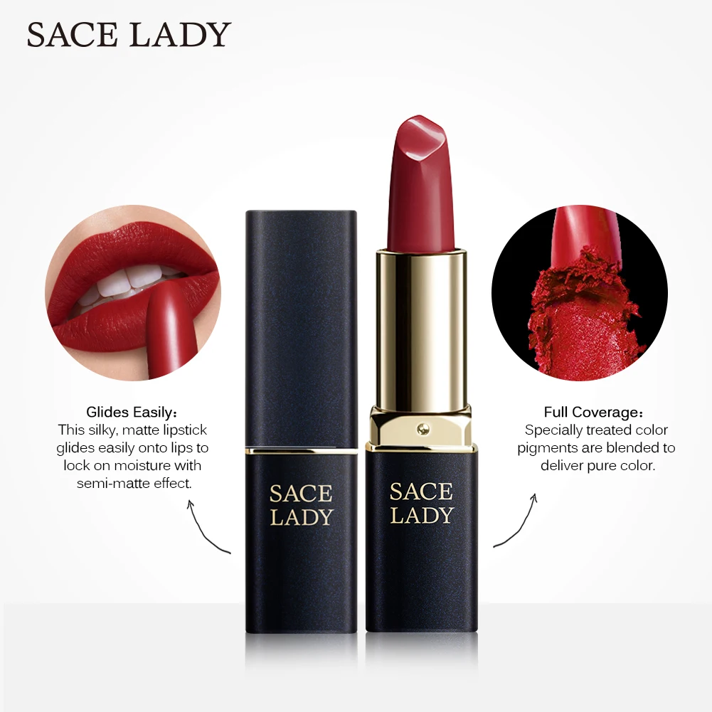 SACE LADY 18 Colors Lipstick Silky Matte Waterproof Velvet Lip Stick Makeup Nude Smooth High Pigmented Beauty Lips TSLM1 SACE LADY 18 Colors Lipstick Silky Matte Waterproof Velvet Lip Stick Makeup Nude Smooth High Pigmented Beauty Lips TSLM1