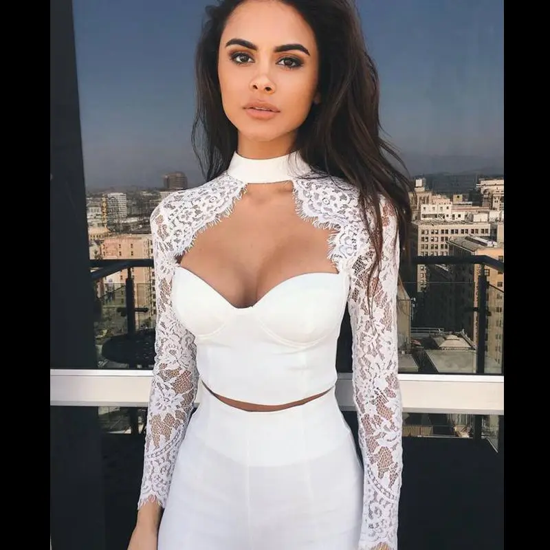 Новинка 2019 сексуальный женский кружевной белый комбинезон роскошный с длинным