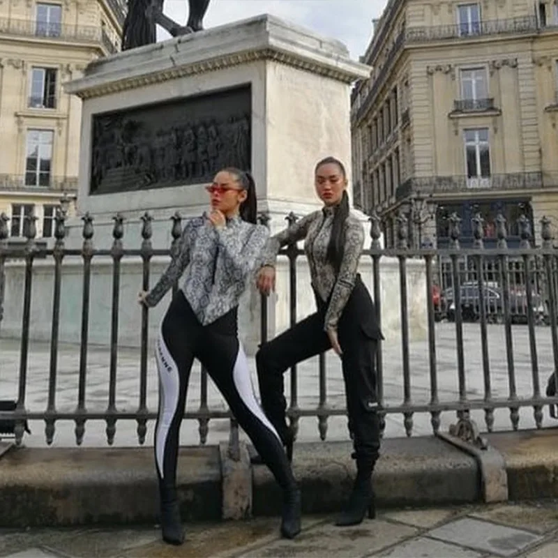 Shstyle, змеиный принт, на молнии, высокая горловина, боди для женщин, сексуальное, бодикон, длинный рукав, Осень-зима, Базовая мода, боди, Крутое