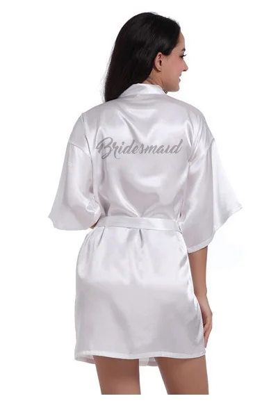 Bridesmaid Одежда для невесты, подружки невесты с серебряными буквами. Халаты для невесты, пижамы, банный халат, ночная рубашка. Женское атласное свадебное кимоно, одежда для сна, готовые халаты - Цвет: Bridesmaid