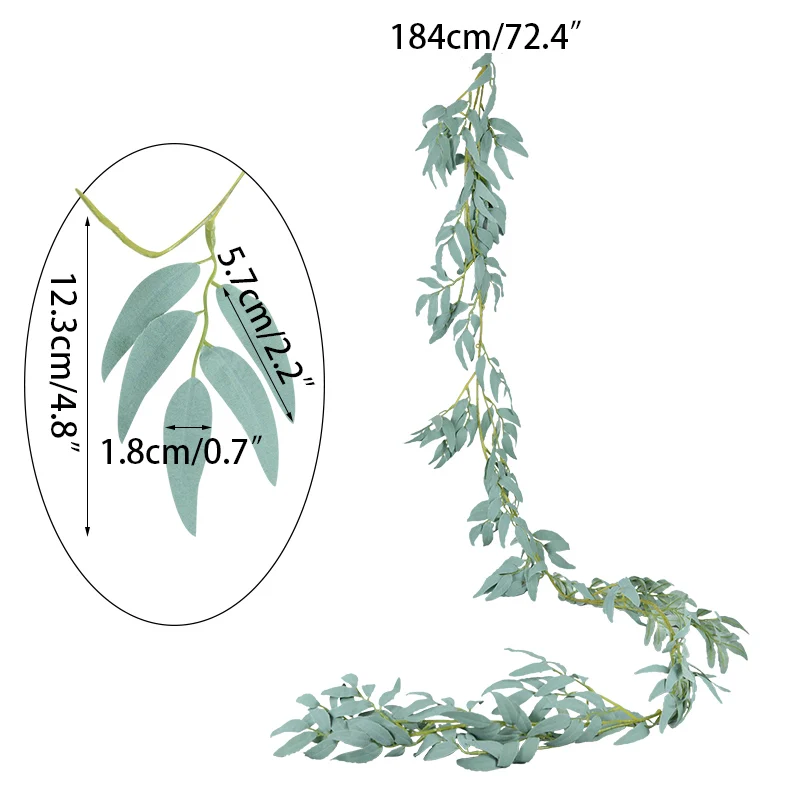184cm Simulation Green Willow Leaves Vine Artificial Flower Rattan Leaf Vine Wedding Arch Home Party Hanging Garland Decoration