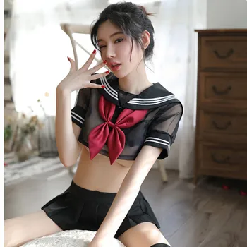 

Sexy Lingerie Sexy School Girl Uniform See Through Limitation Sexy Black Bow Cosplay Erotic Lingerie