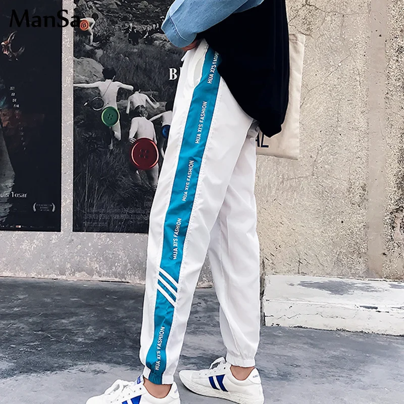 

2019 autumn new women Sweatpants Harajuku Casual white Patchwork short Pants korean style ulzzang Jogger Pants Bunch stripe pant