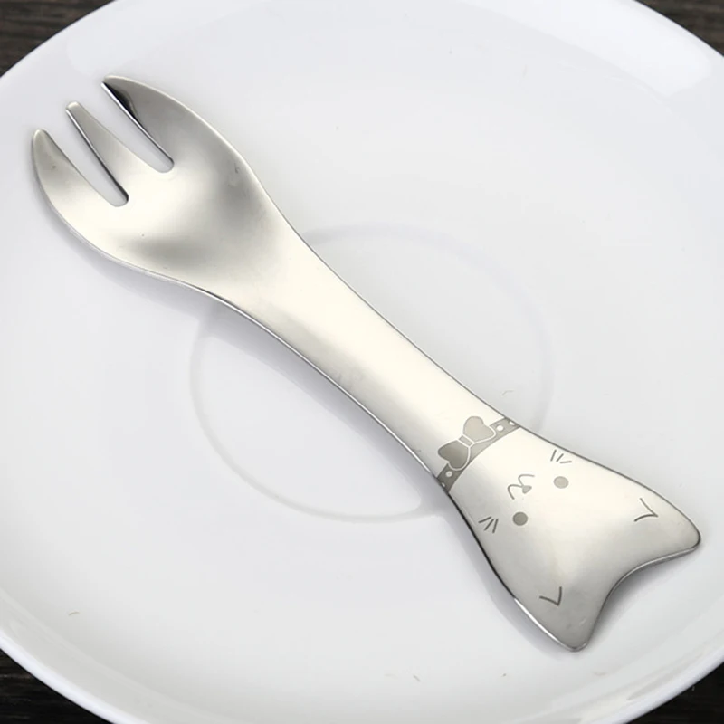 Fork Детские 304 вилка из нержавеющей стали ложка для путешествий походные столовые приборы инструменты портативная посуда из нержавеющей стали милый рисунок кошки - Цвет: Fork