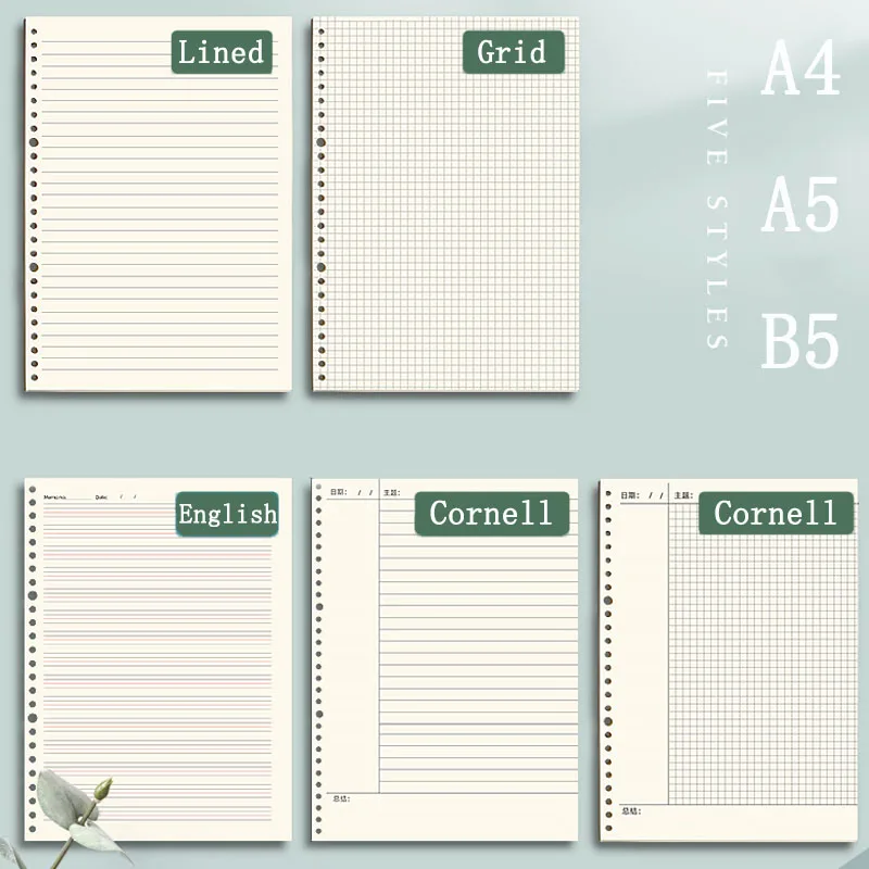 26 Holes A4/A5/B5 Grid Line Inner Core Paper 60Sheets Loose Leaf Notebook Refill 