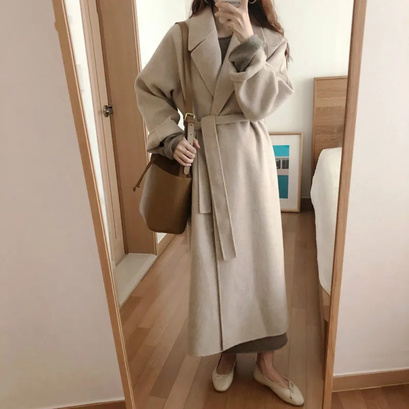 

2019 Lady Coat Winter Korean Style Women Long Woolen Overcoat Hot Sale Casual Open Stitch Fashion Chic Trench Coat Female Office