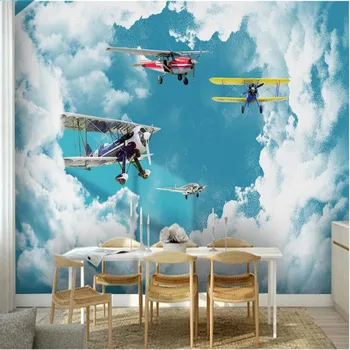 

milofi custom 3D blue sky white cloud airplane children's room large background wallpaper mural