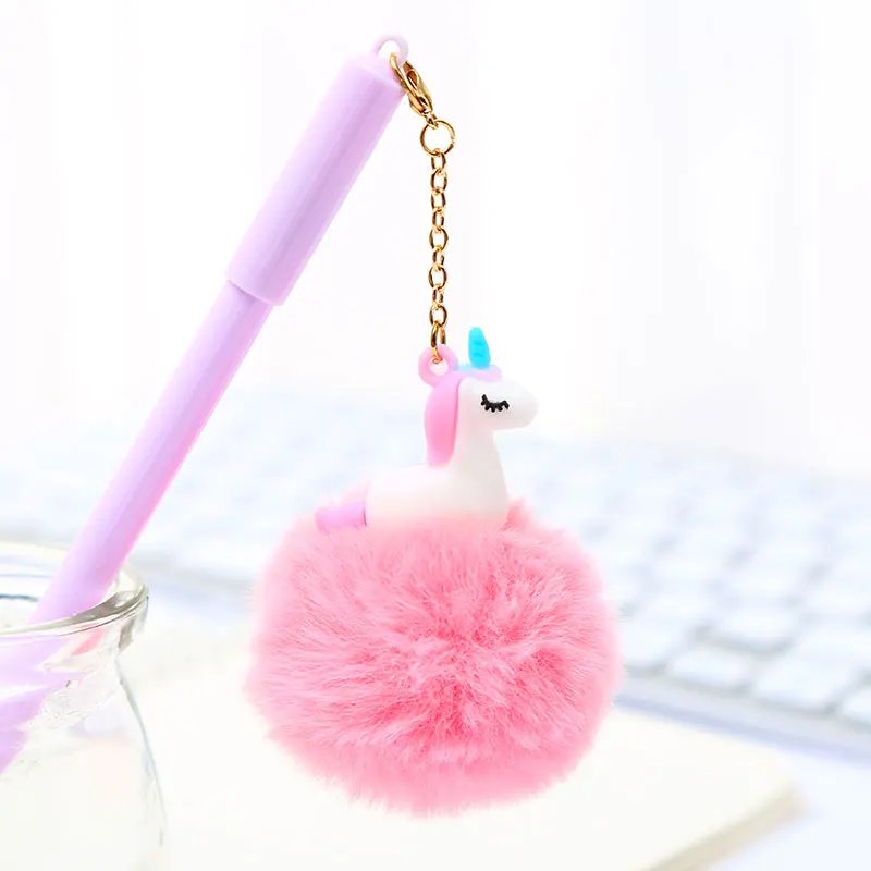 Корейские креативные милые гелевые чернила в виде единорога, ручка Kawai, пушистый кулон, канцелярские товары, товары для магазина, школьные офисные принадлежности, принадлежности Bts - Цвет: purple 1pc