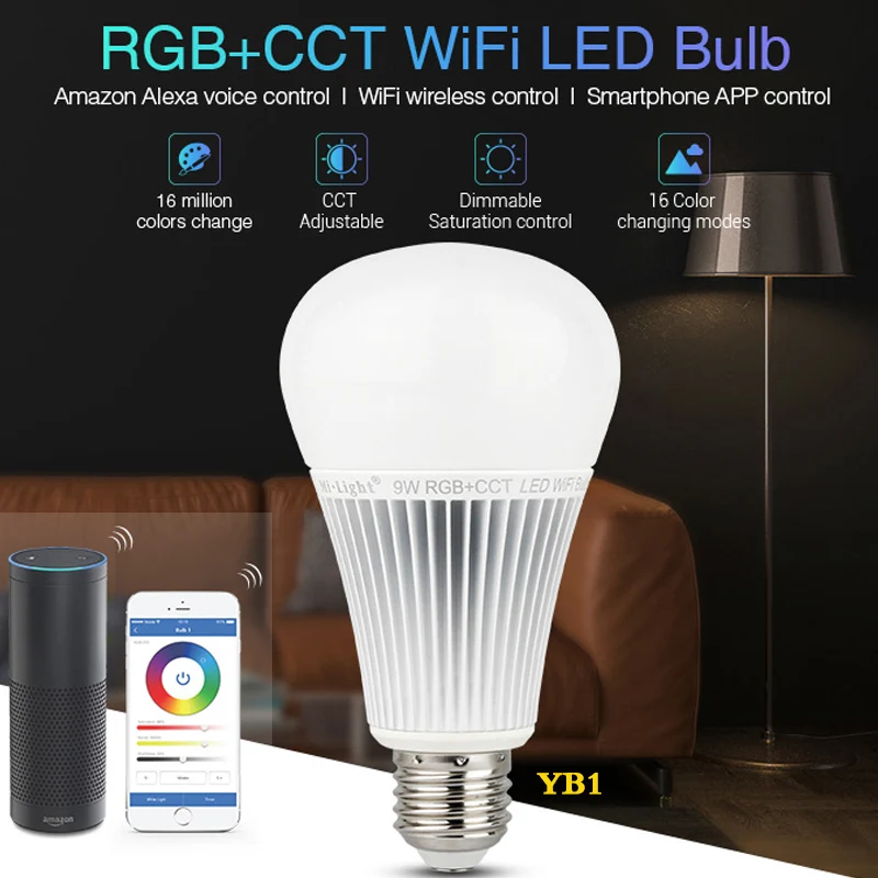 

Bulb Decoration Milight YB1 9W RGB + CCT Wifi LED Bulb 2.4G Wireless LED Light 2700K-6500K Dimmable 2 in 1 Smart LED Light
