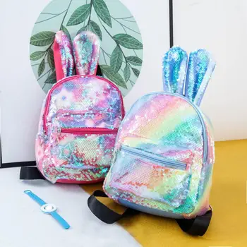 

2020 free shipping Black friday mochila feminina Shiny Sequin Rabbit Ear Zipper Backpack Travel Rucksack School Bag