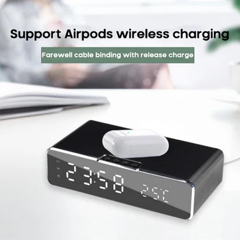 

LED Smart Electric Alarm Clock With Wireless phone Charger Desktop Digital Thermometer Clock LED Smart Clock With Time Memory
