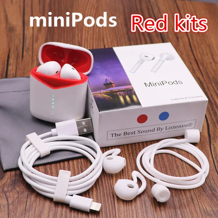 Red mini-Pods ListenVo miniPods беспроводные наушники QI беспроводные наушники бас наушники PK w1 H1 чип i20 i30 i60 i100 i200 i 500tws - Цвет: Red mini-Pods