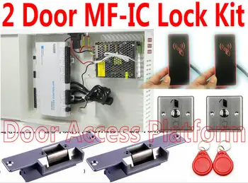 

2 Door MF IC Card Enter+IC Card Exit IP Door Kit Anti Pass back Controller Web server+TCP/IP Network Strike Lock Exit Button kit