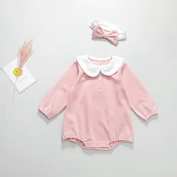 

Toddler Infant Baby Girl Cotton Bodysuits Long Sleeve Doll Collar Jumpsuits + Bow Headband Playsuit Baby Girl Clothes